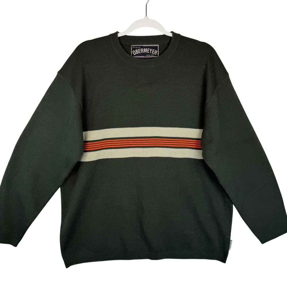 Obermeyer Todd Mens Green Wool Blend Knit Striped Ski Winter Sweater Medium